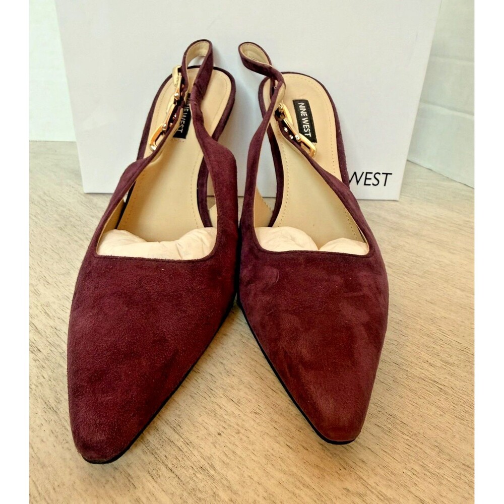 Nine West Veroni Slingback Pumps Dark Red Suede Pointed Toe Women's 9.5M - Picture 3 of 11